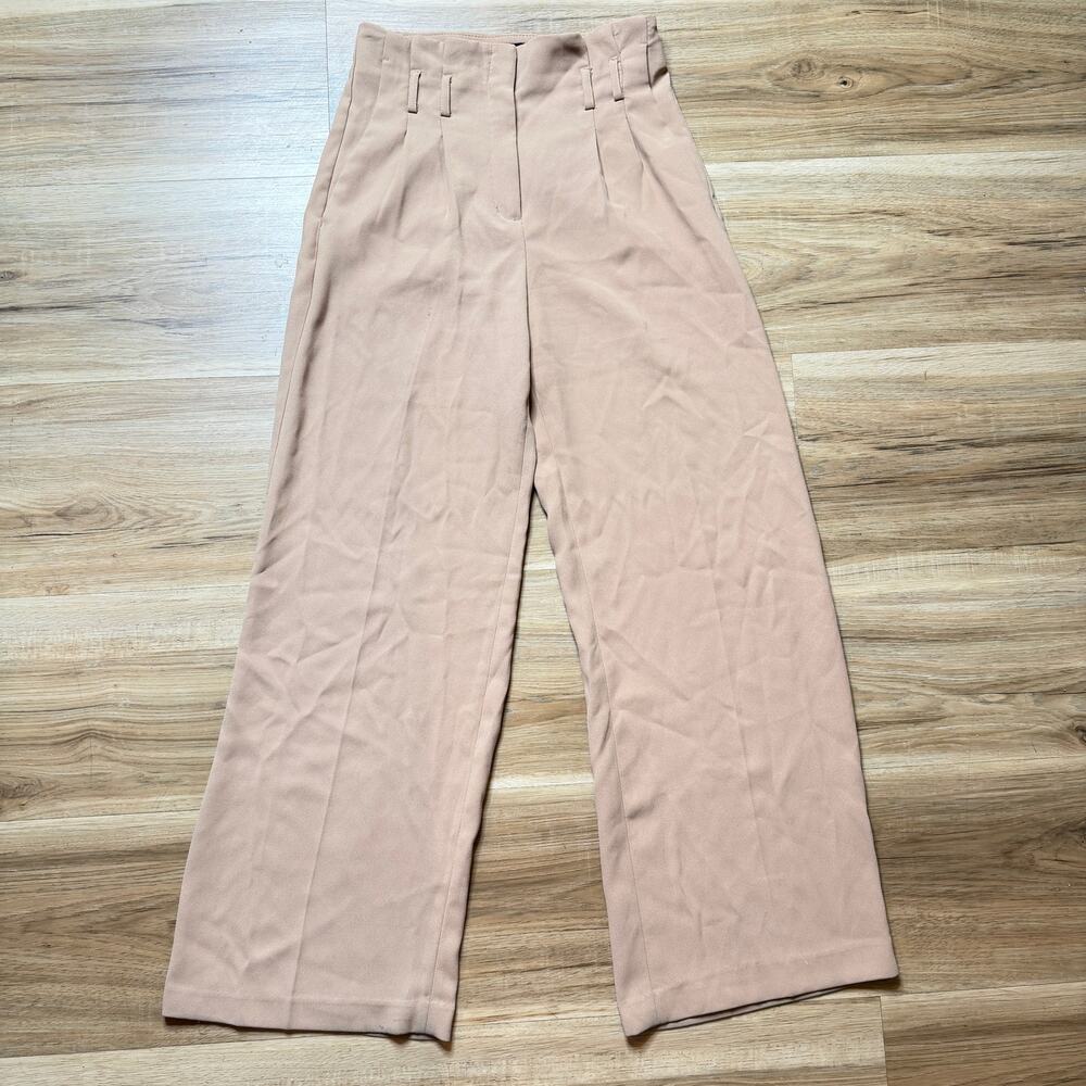 Express Super High Waisted Pleated Wide Leg Beige Trousers Size 2R
